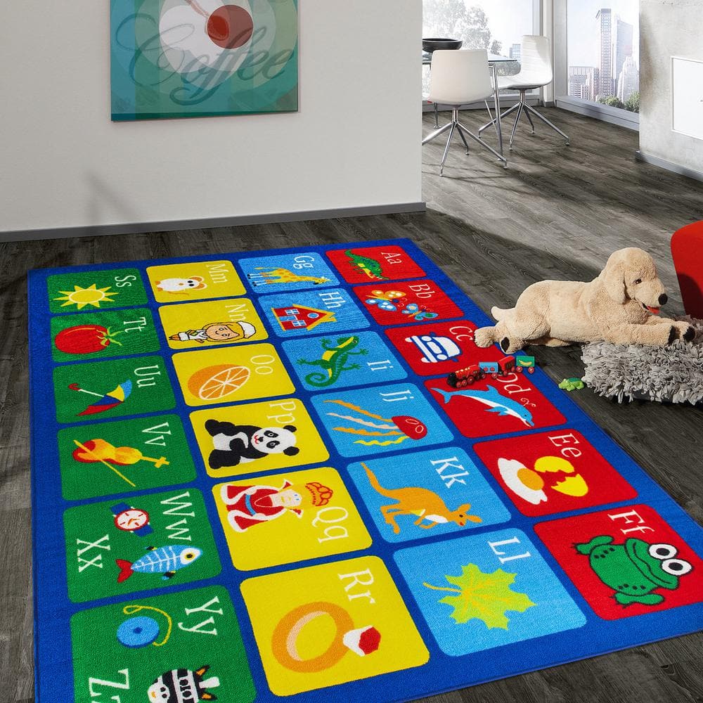 Multicolor Synthetic Alphabet Educational Kids Area Rug 8' x 10'