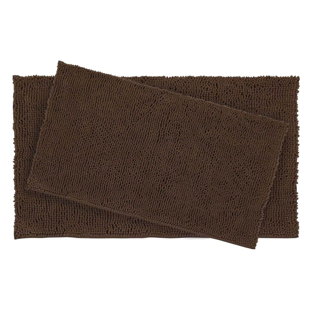 Brown Plush Shag Chenille Bath Mat Set