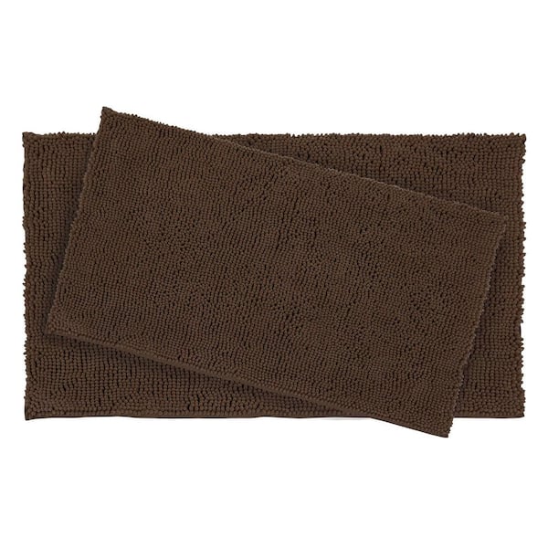 Resort Collection Plush Shag Chenille Mocha 21 in. x 34 in. and 17 in. x 24 in. 2-Piece Bath Mat Set