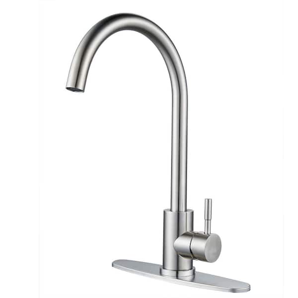 13.3 in. H Single Handle Deck Mount Standard Kitchen Faucet with Deck Plate in Brushed Nickel