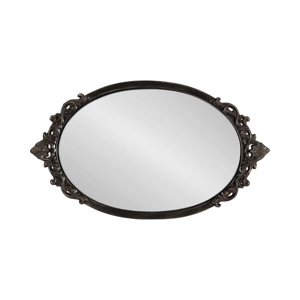 Antique Black Ornate Oval Mirrored Decorative Tray