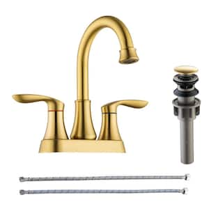 4 in. Centerset Double Handle High Arc Bathroom Faucet with Drain Kit Included in Gold