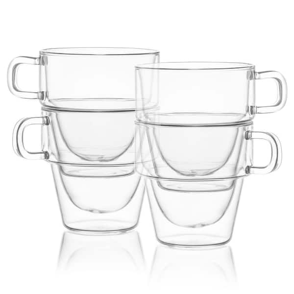 JoyJolt Stoiva Stackable Double Wall Insulated Espresso Glasses, 5 oz Set of 4, Clear