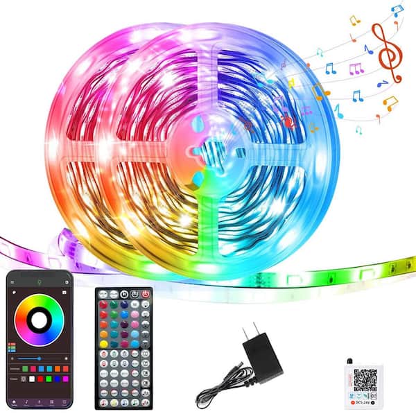 200 ft. White Integrated LED RGB Strip Light with App and Remote Control, Music Sync for Bedroom (2-Rolls of 100 ft.)