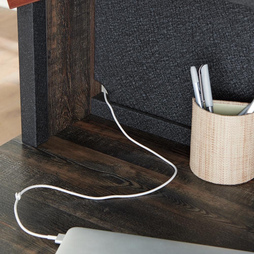 Carbon Oak Industrial Computer Desk Hutch with Metal Frame
