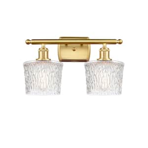Niagra 16 in. 2-Light Satin Gold Vanity Light with Clear Glass Shade