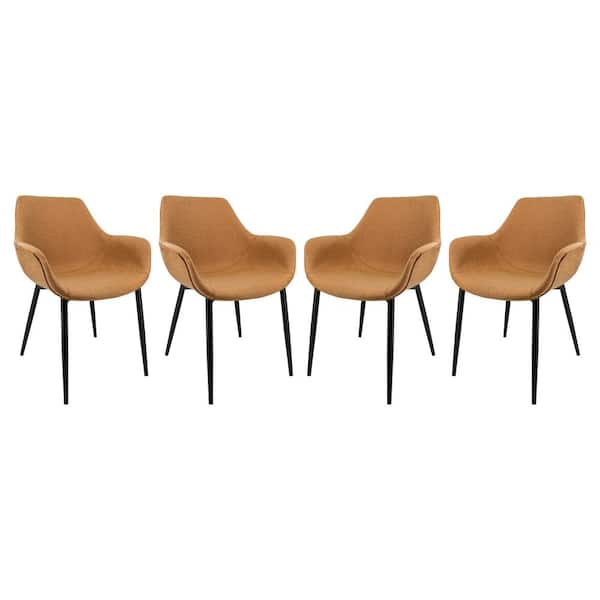 Leisuremod Markley Light Brown Modern Leather Dining Arm Chair with Black Metal Legs (Set of 4)