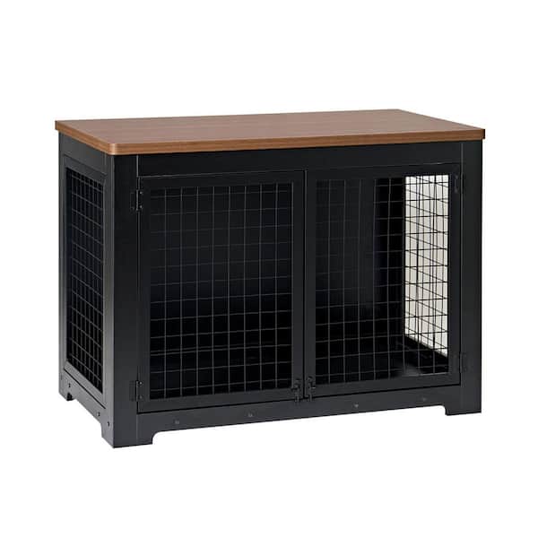 maocao hoom Black and Dark Walnut Wooden Dog Cage With Double Door