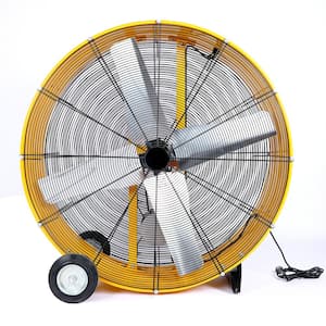 42 in. 3-Speeds High Velocity Heavy Duty Metal Drum Fan in Yellow with 360-Dagree Adjustable Tilt