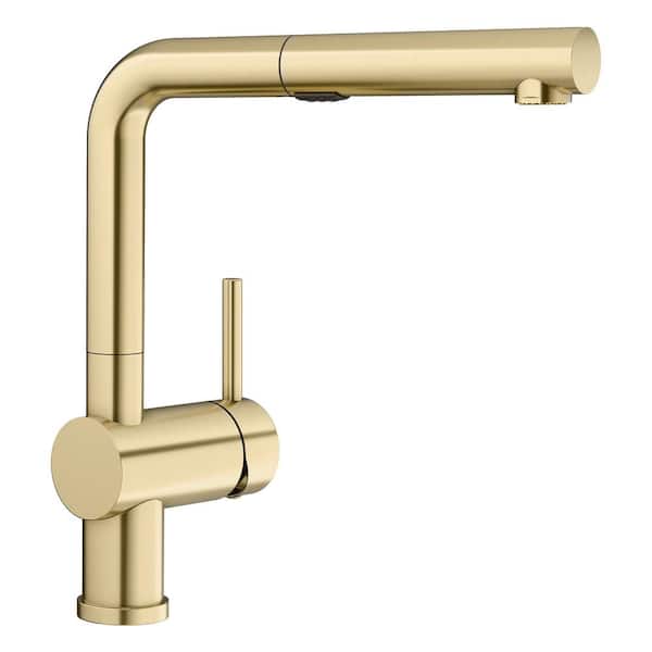 Blanco Linus Single-Handle Pull Out Sprayer Kitchen Faucet in Satin Gold