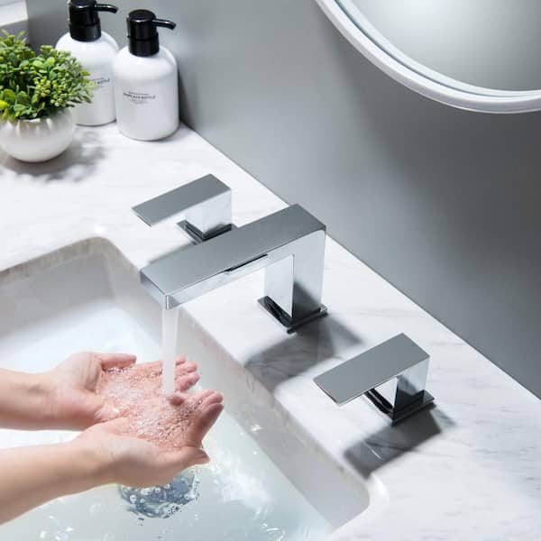 8 in. Widespread 2-Handle Bathroom Sink Faucet with Supply Lines and Adjustable Flow Rate in Chrome (1-Pack)