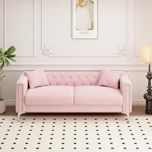 83 in. Wide Square Arm Velvet Modern Rectangle Sofa in Pink