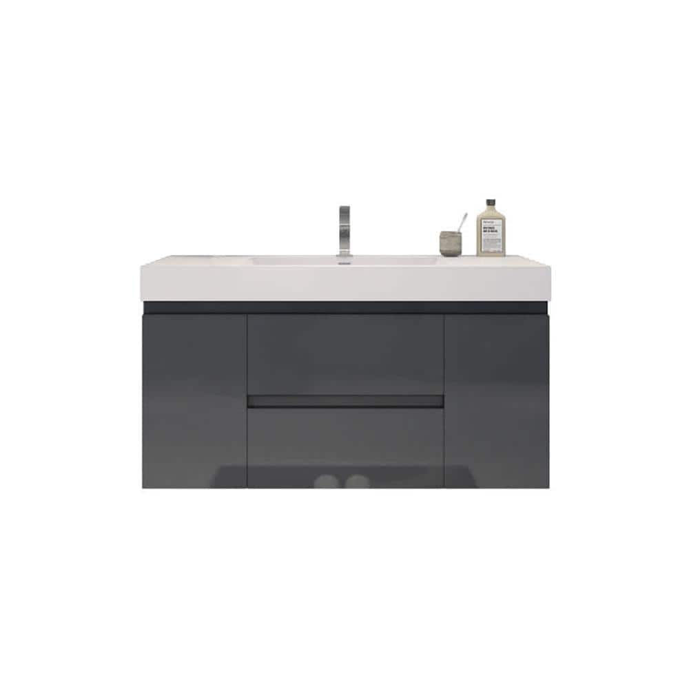 Fortune 48 in. W Bath Vanity in Rich Black with Reinforced Acrylic Vanity T