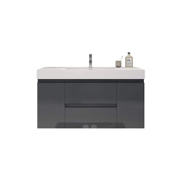 Unbranded Fortune 48 in. W Bath Vanity in Rich Black with Reinforced Acrylic Vanity Top in White with White Basin