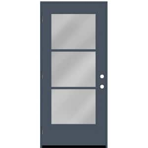 Legacy 36 in. x 80 in. Icon 3 Lite Modern Clear Glass RHOS Dark Denim Fiberglass Prehung Front Door