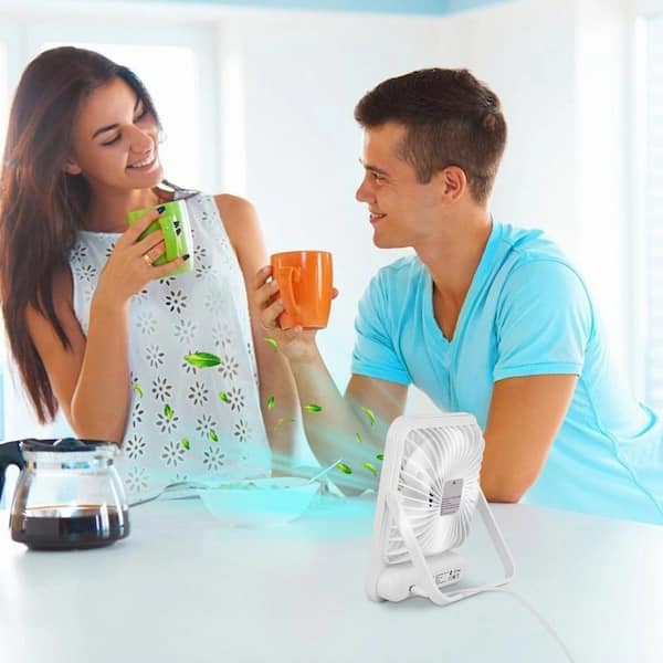 Adrinfly - Mini Micro-USB Powered 5 in. 5 fan speeds Desk Fan in White, Adjustment Strong Airflow Quiet Travel Fan with LCD Display