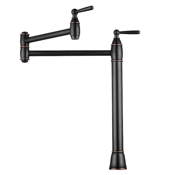 Deck Mount Pot Filler Faucet, Solid Brass Pot Filler with Double Stretchable Joint Swing Arm in Oil Rubbed Bronze