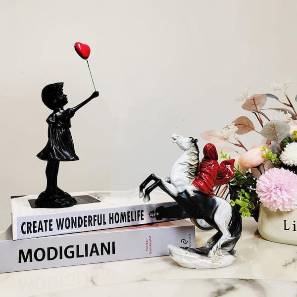 White 3.9 in. x 9.4 in. Resin Banksy Style Love Balloon Girl