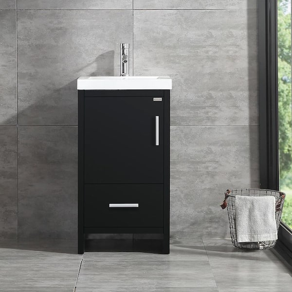 Wonline 18 in. W x 18 in. D x 32 in. H Single Sink Bathroom Vanity in Black with White Top and Faucet