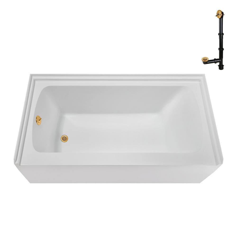 Glossy White Acrylic Alcove Bathtub with Brushed Gold Trim