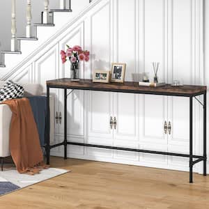 Alice 71 in. Rustic Brown Standard Rectangle Wood Console Table with Adjustable Leg Pads