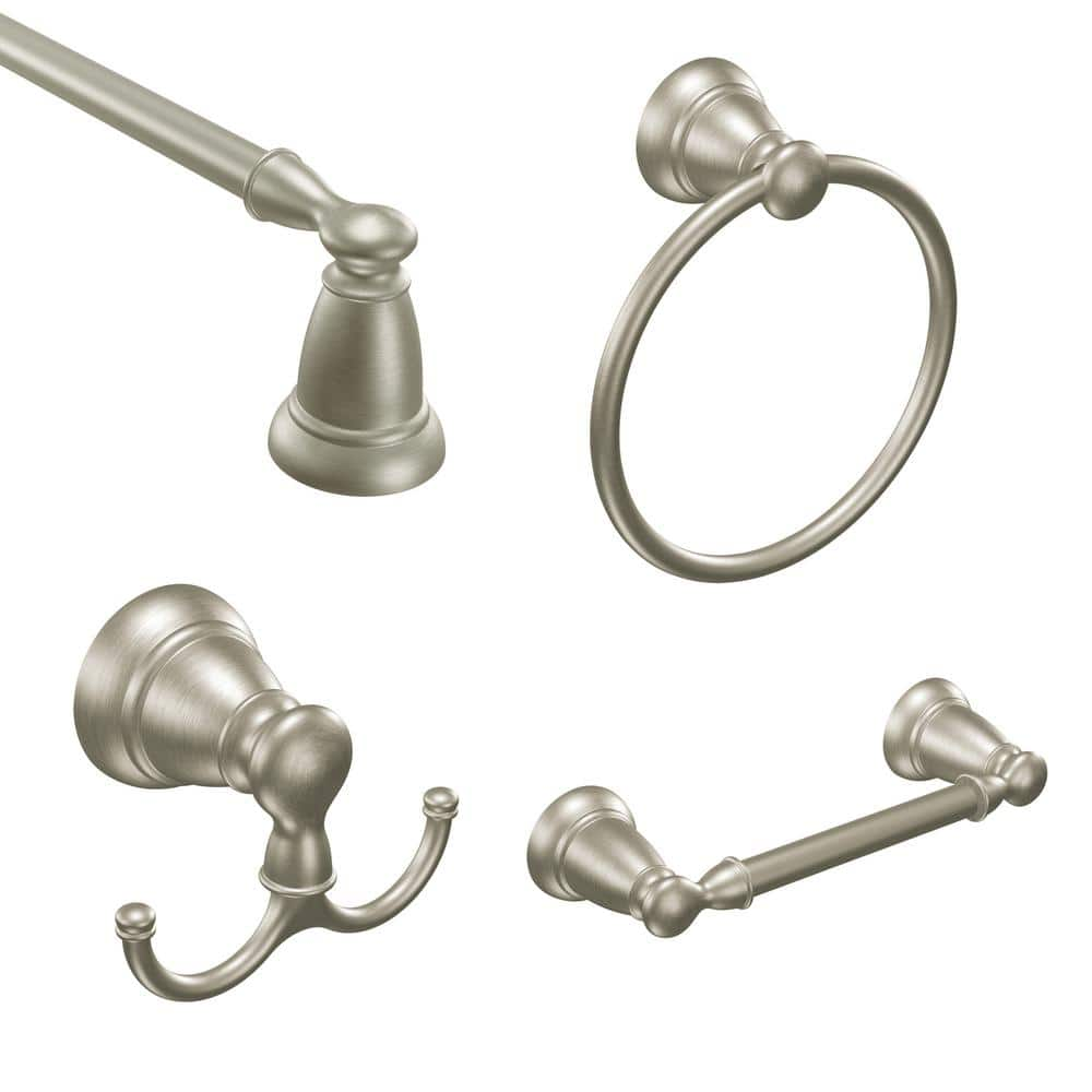 Banbury 4-Piece Bath Hardware Set with 24 in Towel Bar Toilet Paper Holder in Brushed Nickel -  MOEN, TBanbury-4P24BN