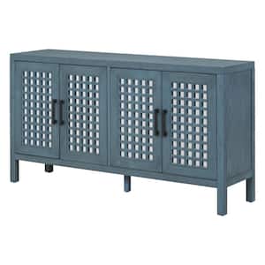 58 in. W x 15 in. D x 32 in. H Antique Blue Linen Cabinet with Closed Grain Pattern