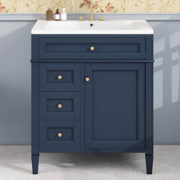 30 in. W x 18 in. D x 34 in. H Single Sink Freestanding Bath Vanity in Blue with White Ceramic Top