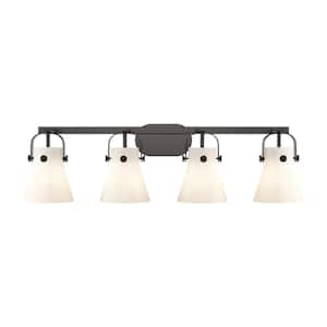 Pilaster II Cone 36.5 in. 4-Light Matte Black Vanity Light with Glass Shade