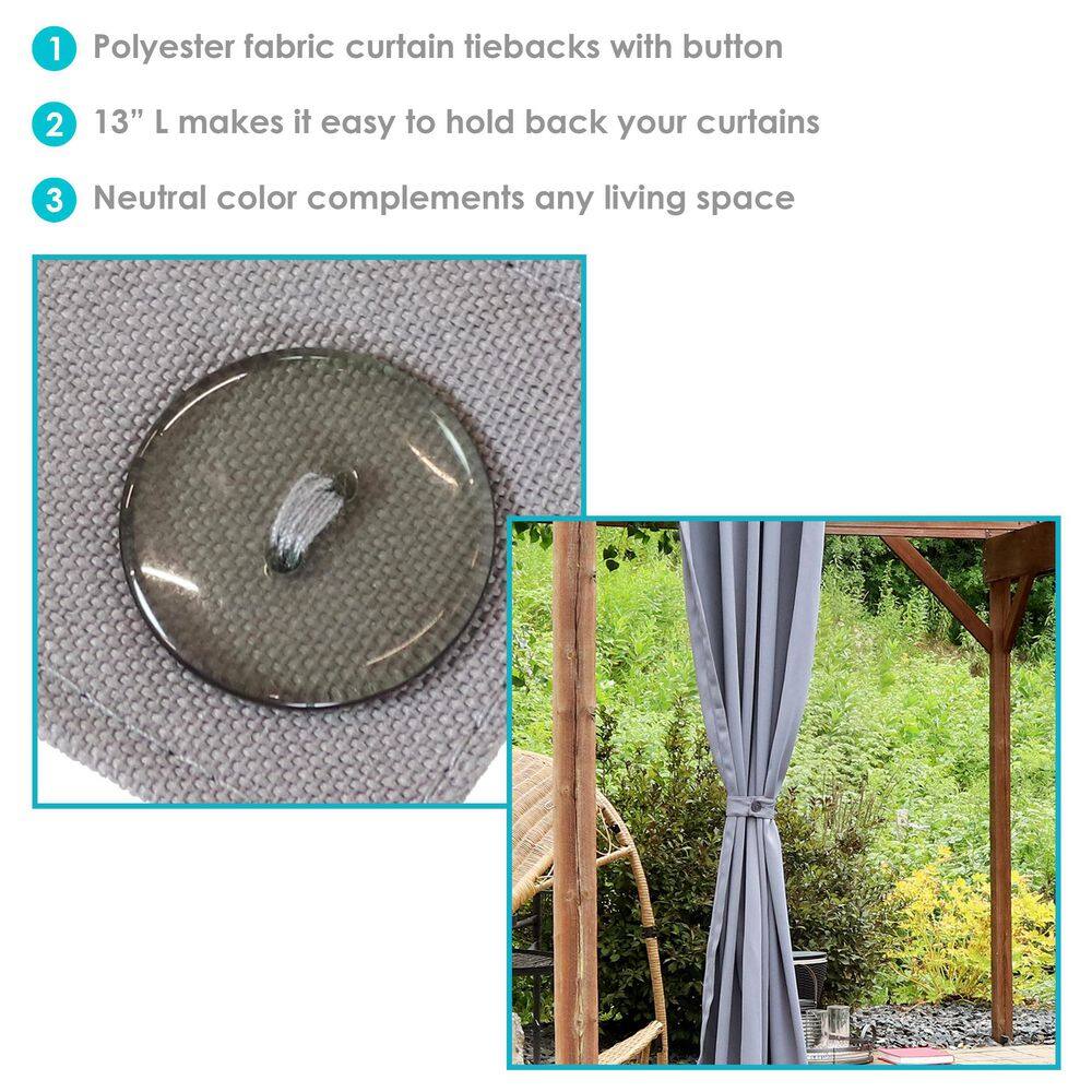Gray Polyester Indoor/Outdoor Curtain Tiebacks with Resin Buttons (Set of 2)