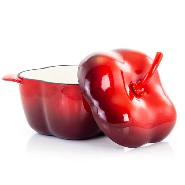 Classic Cuisine 6 qt. Round Cast Iron Nonstick Casserole Dish in Red with  Lid HW031092 - The Home Depot