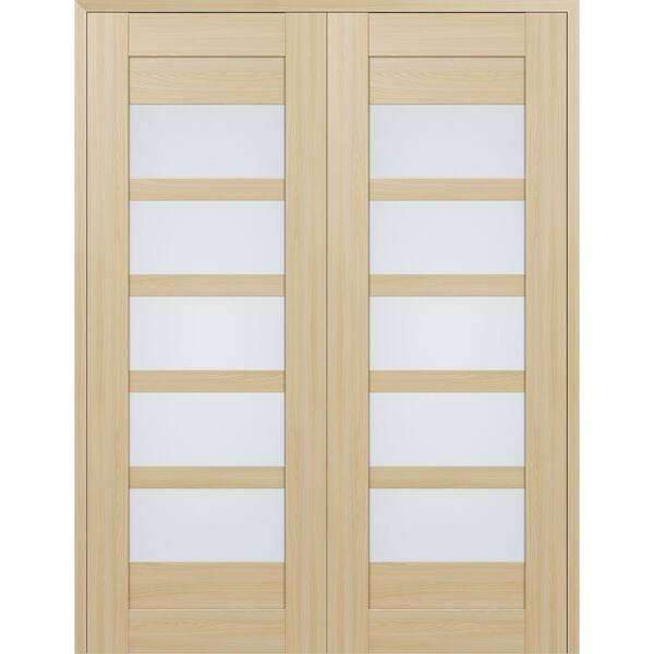 Belldinni Vona 07-07 36 in. W x 96 in. Universal 5-Lite Frosted Glass Loire Ash Wood Composite Double Prehung Interior Door