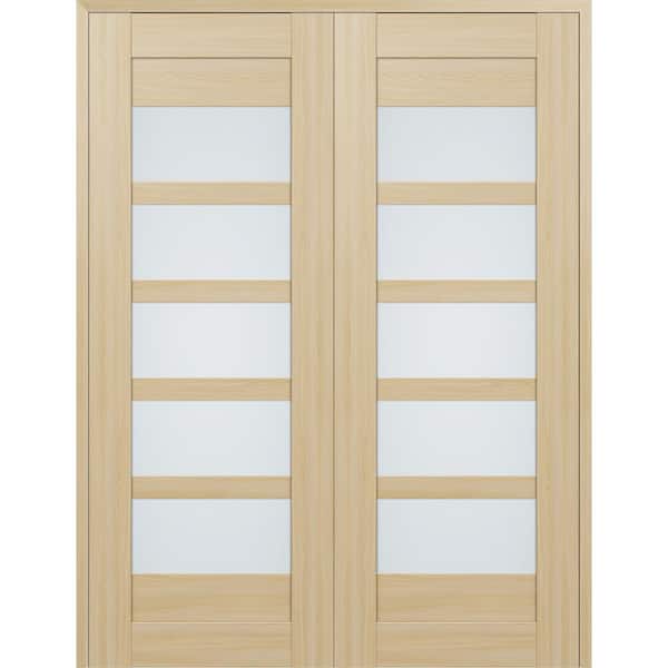 Belldinni Vona 07-07 72 in. x 80 in. Universal 5-Lite Frosted Glass Loire Ash Wood Composite Double Prehung Interior Door