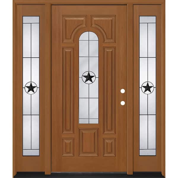 Regency 64 in. x 80 in. CenterLite Alamo Glass LHIS AtmWh Mahogany Fiberglass Prehung Front Door w/12in-Full SLs 4-9/16