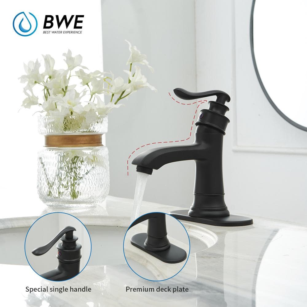 Matte Black Single Handle Bathroom Faucet with Pop-Up Drain