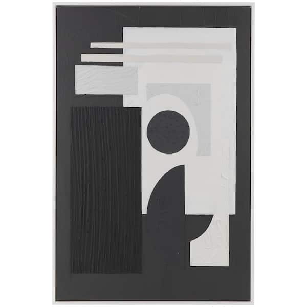 Litton Lane 1- Panel Abstract Textured Framed Wall Art Print with Various Geometric Shapes and White Accents 59 in. x 40 in.