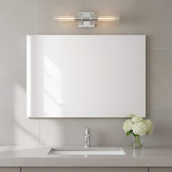 SCOTT LIVING Sarita Medium 2-Light Chrome Wall Sconce with Clear Ribbed Glass Shades