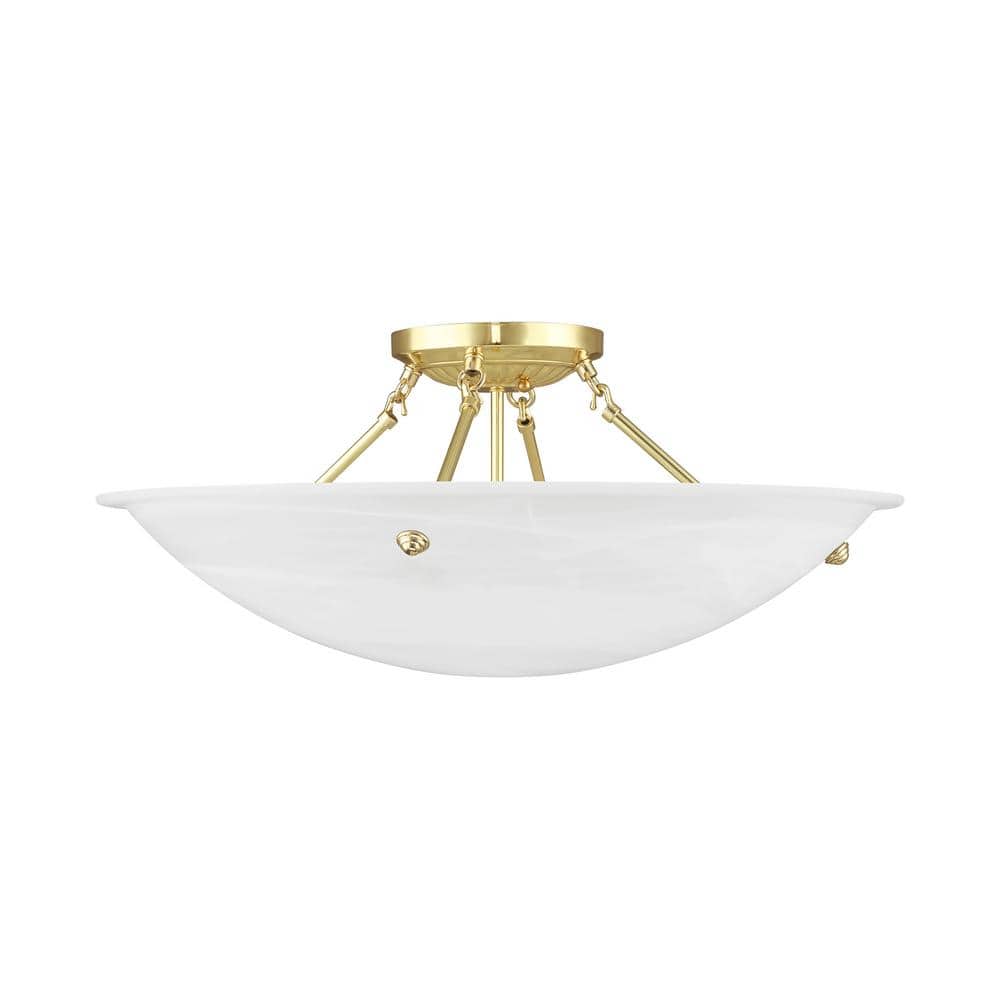Oasis Polished Brass 4-Light Flush Mount with White Alabaster Glass