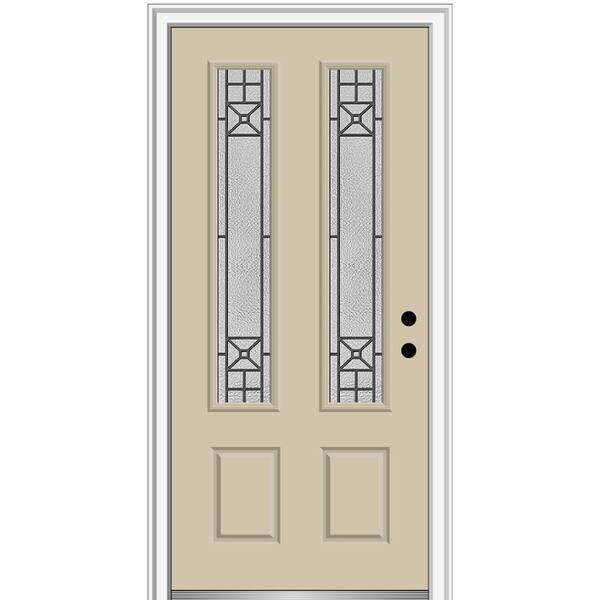 MMI Door 36 in. x 80 in. Courtyard Left-Hand 2 Lite Decorative Painted Fiberglass Smooth Prehung Front Door, 4-9/16 in. Frame
