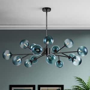Higginsville 15-Light Farmhouse Black Sputnik Sphere Linear Pendant Chandelier with Gradient Blue Glass Shade