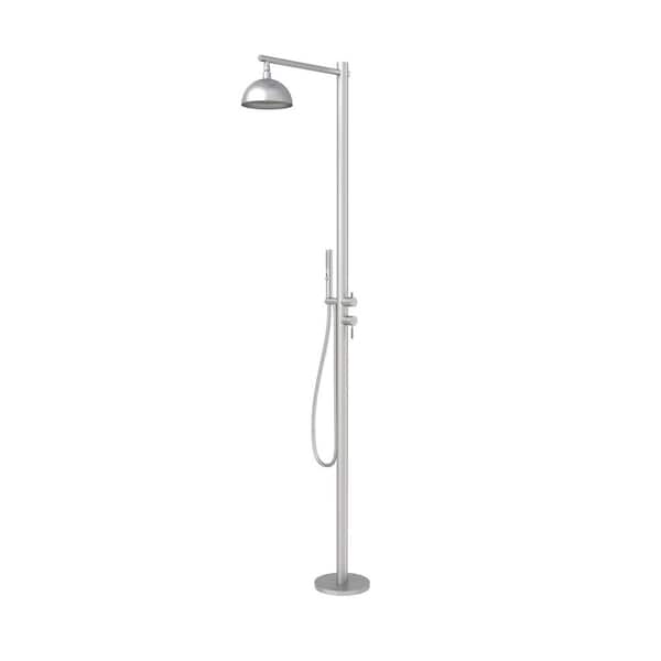 2-Handle Outdoor Freestanding Shower Faucet Kit Floor Mount Shower System Kit with 3 Spray Hand Shower in Nickel