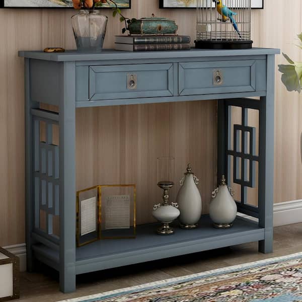 Navy Rectangle Wood Console Table, 36in High Console Table