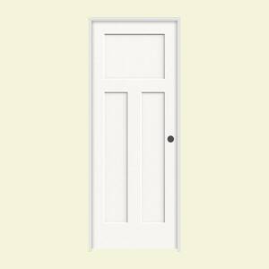 36 in. x 80 in. Craftsman White Painted Left-Hand Smooth Solid Core Molded Composite MDF Single Prehung Interior Door