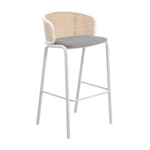 Ervilla Modern 29.5 in Wicker Bar Stool with Fabric Seat and White Powder Coated Metal Frame (Grey)