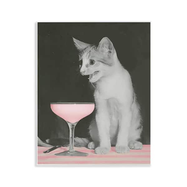 Stupell Industries Cat & Pink Drink by Daphne Polselli Unframed Food Graphic Art Print 14 in. x 11 in.