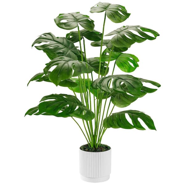 Afoxsos 5.11 in. H Green Artificial Monstera Plant in White Pot for Indoor and Outdoor Decor