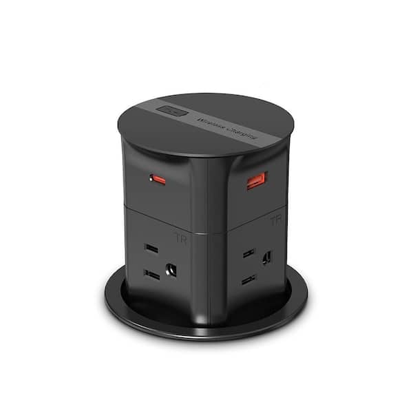 3.15 Pop Up Outlet with 15W Wireless Charger 20W Power Delivery 800J Surge Protection 4 Outlets 4 USB Ports