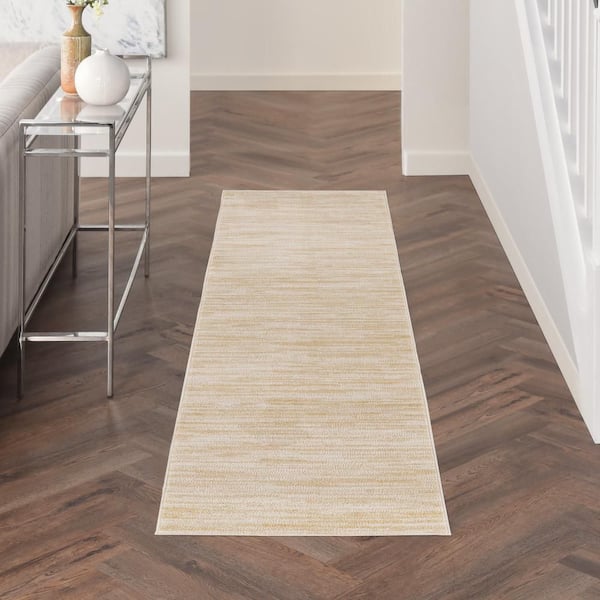 Essentials 2 ft. x 10 ft. Ivory Gold Abstract Contemporary Runner Indoor/Outdoor Area Rug