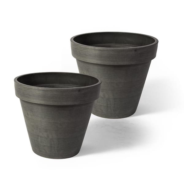 Algreen Valencia 8 in. Round Banded Spun Charcoal Polystone Planter (2-Pack)