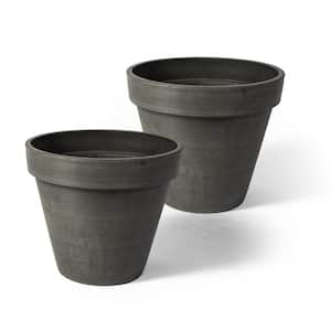 Valencia 10 in. x 8 in. Round Charcoal Banded Plastic Planter (2-Pack)